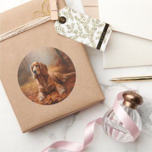 Sticker Rond Cocker Spaniel dans les feuilles d'automne Inspire