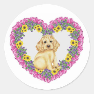 Sticker Rond Cocker Spaniel Floral