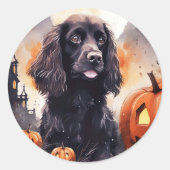 Sticker Rond Cocker Spaniel Halloween avec citrouilles  (Devant)