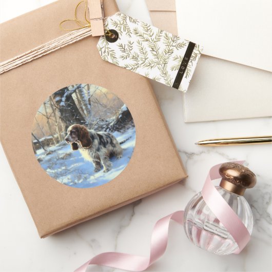 Sticker Rond Cocker Spaniel Laisser Neige Noël (Cadeaux)