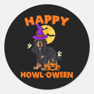 Sticker Rond Cocker Spaniel noir et feu Sorcière Halloween