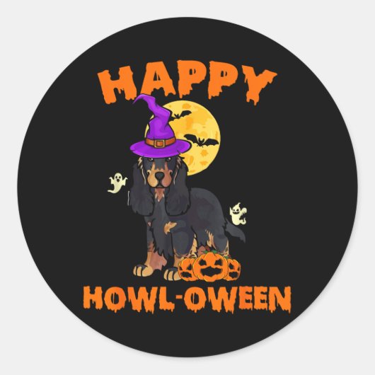 Sticker Rond Cocker Spaniel noir et feu Sorcière Halloween (Devant)