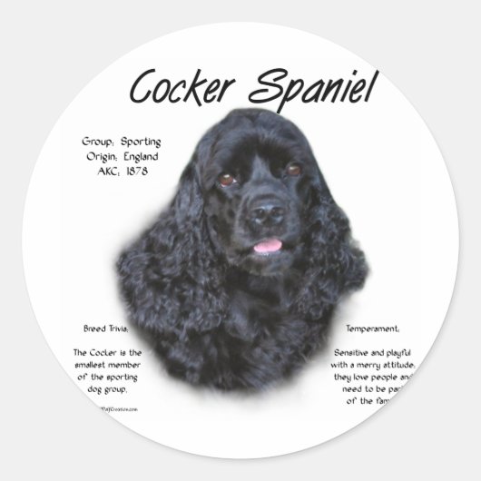 Sticker Rond Cocker Spaniel (noir) Histoire Design (Devant)