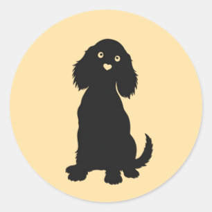 Sticker Rond Cocker Spaniel Silhouette avec noeud cardiaque