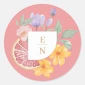 Sticker Rond Cocktail Aquarelle Citrus Mariage Floral Monogramm (Devant)