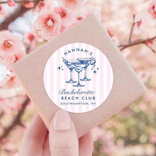 Sticker Rond Cocktail Bachelorette Moderne Rétro Bleu