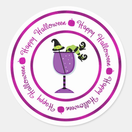 Sticker Rond Cocktail citrouille et sorcière violette Halloween (Devant)