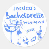 Sticker Rond Cocktail fantaisiste bleu Week-end de bachelorade  (Devant)