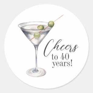 Sticker Rond Cocktail Martini de 40 ans fête d'anniversaire