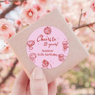 Sticker Rond Cocktail original rose rétro tiré à la main