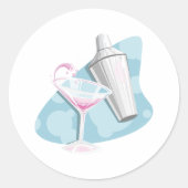 Sticker Rond Cocktail Pink Martini et shaker argenté (Devant)