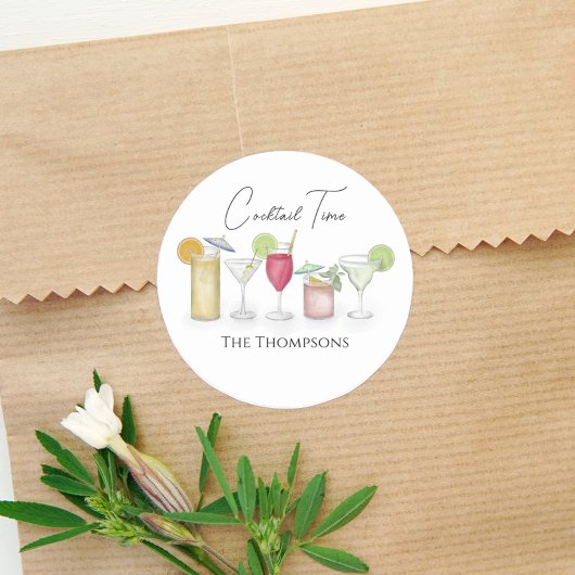 Sticker Rond Cocktail simple Boissons Aquarelle Whimsical Fun