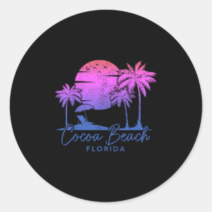 Sticker Rond Cocoa Beach Floride Fl Surf Vintage Sunset Surfer