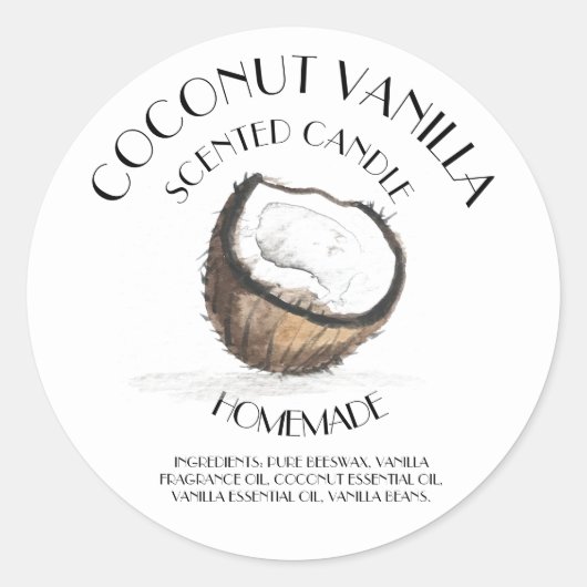 Sticker Rond Coconut Vanilla Ingrédients maison Typographie (Devant)