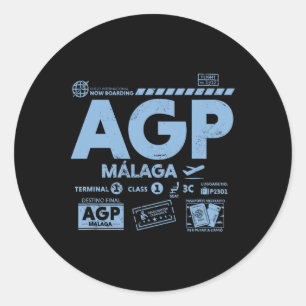 Sticker Rond Code aéroport Agp Malaga Vintage Voyage Jour Rétro