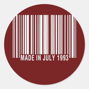 Sticker Rond Code-barres Fabriqué ou né en juillet 1993 Anniver