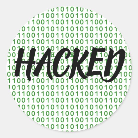 Sticker Rond Code binaire HACKED (Devant)