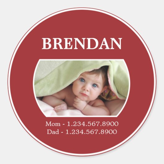 Sticker Rond Code d'identification des enfants avec coordonnées (Devant)