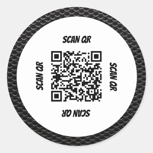 Sticker Rond Code QR 360 Cadre simple chic Motif en carbone noi (Devant)