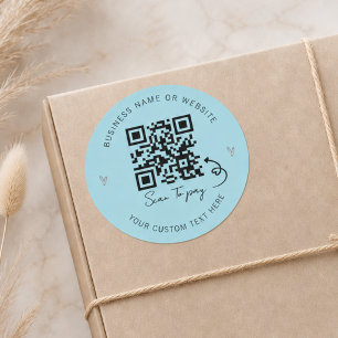 Sticker Rond Code QR Bleu Minimaliste Scan pour Payer les Entre