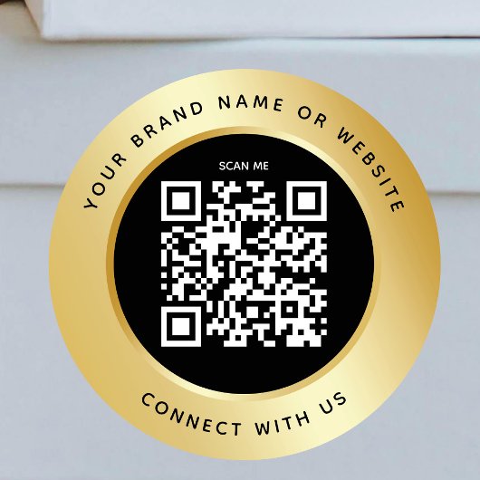 Sticker Rond Code QR Business Scannable Connect Black Gold