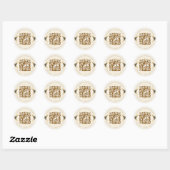 Sticker Rond Code QR de mariage élégant noir et or (Feuille)