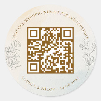 Sticker Rond Code QR de mariage minimaliste moderne en dessin a