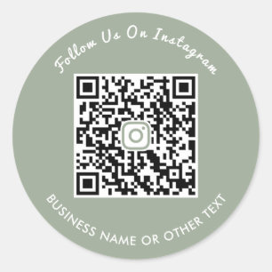 Sticker Rond Code QR de script Vert Sauge Moderne pour Instagra