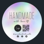Sticker Rond code QR d'entreprise artisanale<br><div class="desc">fait à la main avec amour QR Code,  belle conception de script noir. Vous pouvez customiser le texte et d'autres fonctions,  y compris la forme et la taille.</div>
