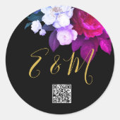 Sticker Rond Code QR Élégant violet Rose Monogramme Mariage Cl (Devant)