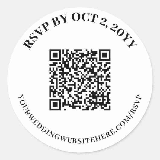 Sticker Rond Code QR en ligne RSVP blanc élégant simple (Devant)