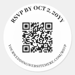 Sticker Rond Code QR en ligne RSVP blanc simple et élégant