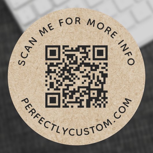 Sticker Rond Code QR et texte personnalisé apparence papier Kra