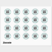 Sticker Rond Code QR et texte personnalisé bleu clair (Feuille)