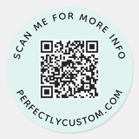 Sticker Rond Code QR et texte personnalisé bleu clair (Devant)