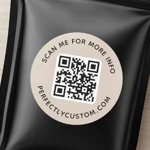 Sticker Rond Code QR et texte personnalisé clair mocha brun