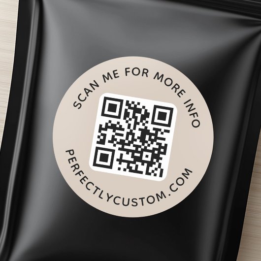 Sticker Rond Code QR et texte personnalisé clair mocha brun