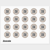 Sticker Rond Code QR et texte personnalisé clair mocha brun (Feuille)