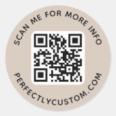 Sticker Rond Code QR et texte personnalisé clair mocha brun (Devant)