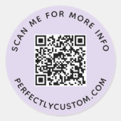 Sticker Rond Code QR et texte personnalisé clair violet (Devant)