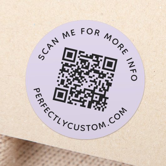 Sticker Rond Code QR et texte personnalisé clair violet