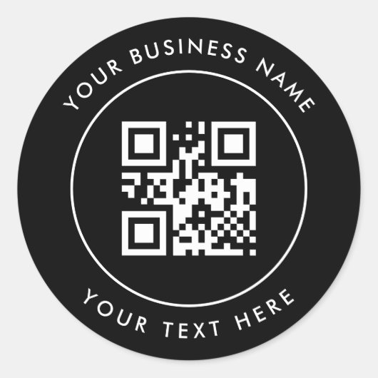 Sticker Rond Code QR et texte personnalisé Noir personnalisé (Devant)