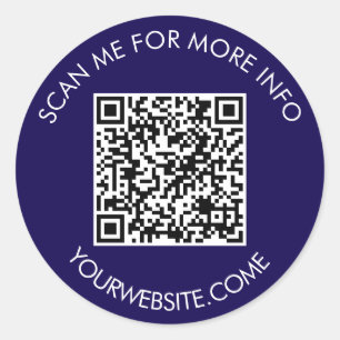 Sticker Rond Code QR et texte personnalisé rond blanc et bleu f