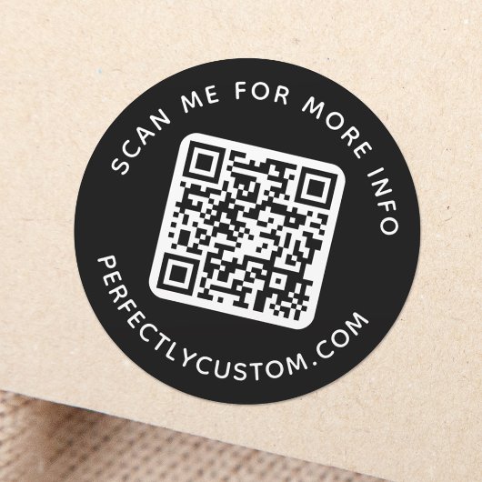 Sticker Rond Code QR et texte personnalisé rond noir