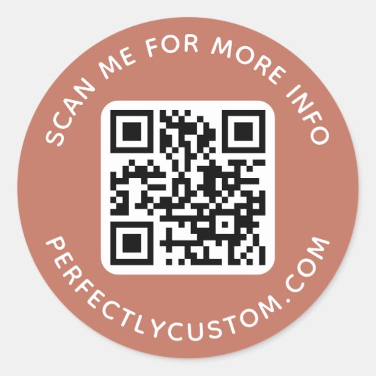 Sticker Rond Code QR et texte personnalisé terre cuite marron (Devant)
