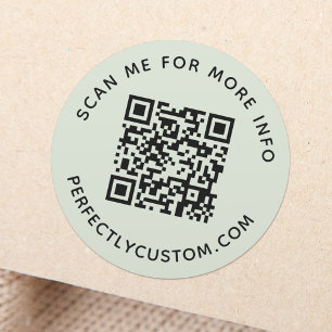 Sticker Rond Code QR et texte personnalisé vert sauge vert