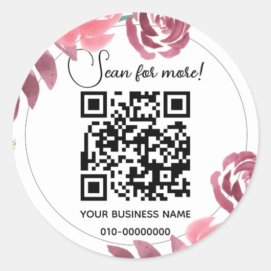 Sticker Rond Code QR floral pour Entreprise (Devant)