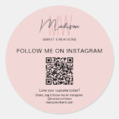Sticker Rond Code QR Logo Monogramme Boulangerie rose Autocolla (Devant)