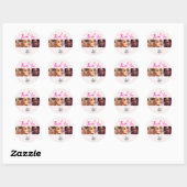 Sticker Rond Code QR Logo Script Rose Photo Aquarelle Maquillag (Feuille)
