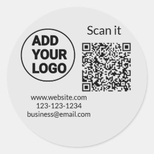 Sticker Rond Code QR minimal simple ajouter un logo scanner nom